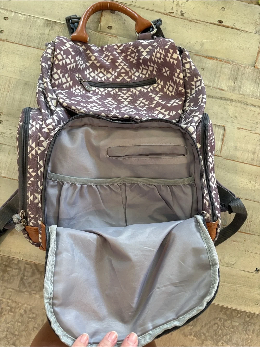 Fisher-Price Shiloh Gray and White Southwest   Diaper Bag Backpack